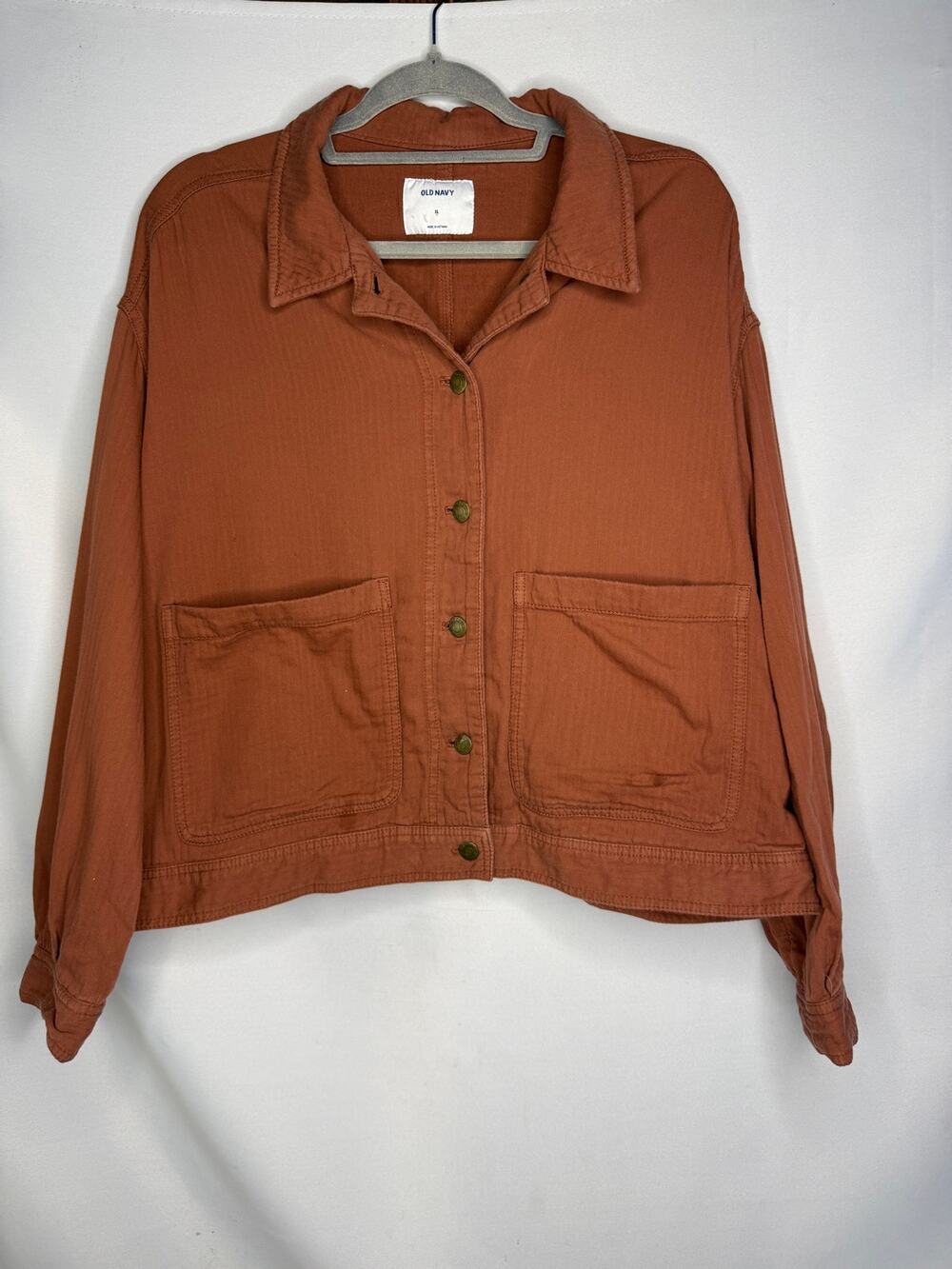 Old Navy Womens XL Terracotta Rust Orange Cotton Cropped Patch Pocket Jacket